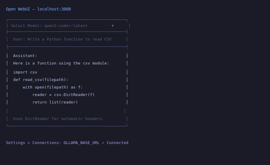 Open WebUI interface showing model selection and chat