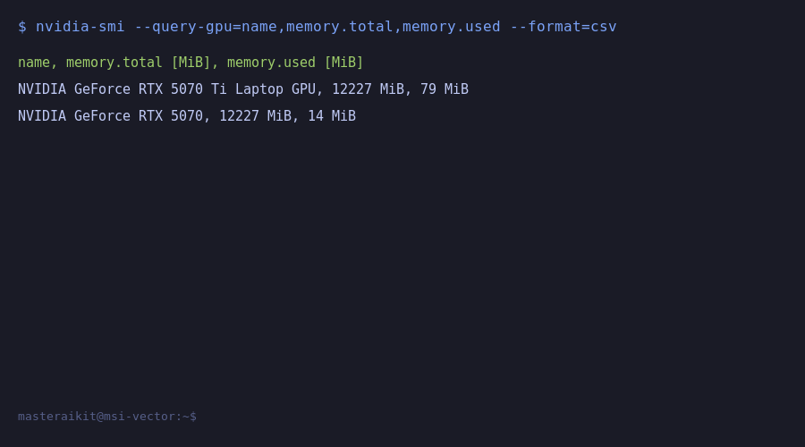 nvidia-smi output showing dual RTX 5070 Ti and RTX 5070
